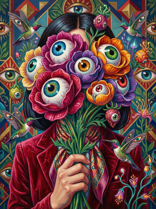 Eyeball Bouquet Hummingbird Woman (100 Color Diamond Painting)