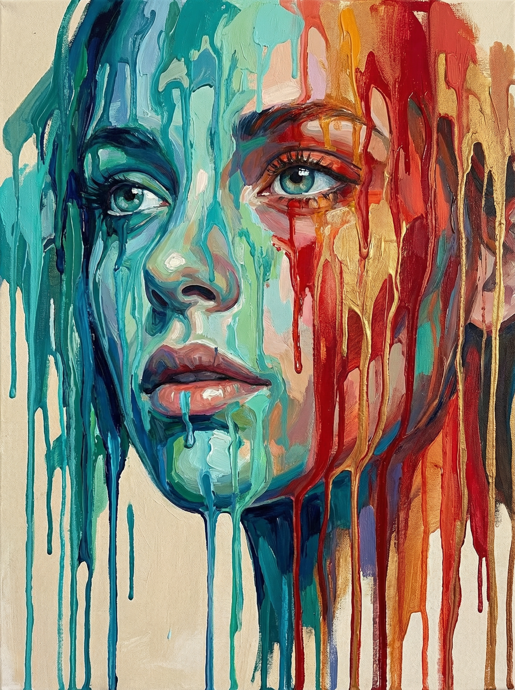 Abstract Colorful Drip Portrait