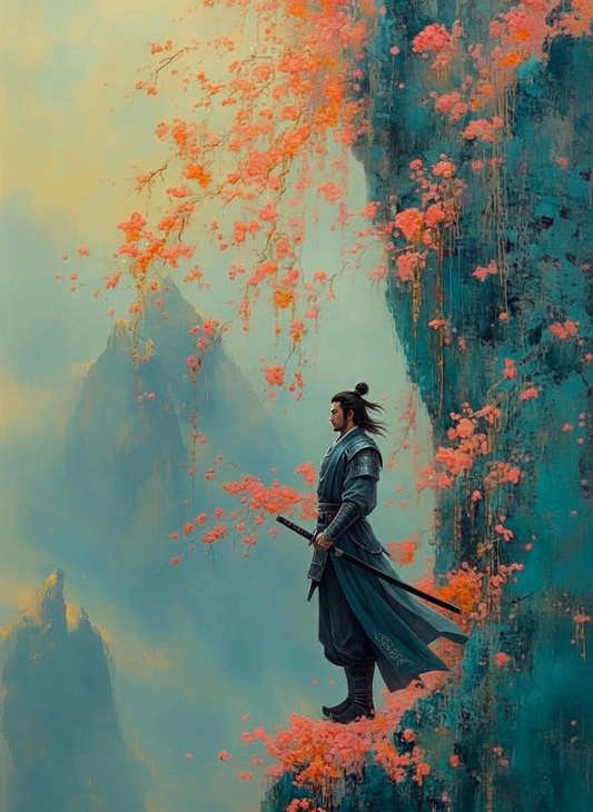 Samurai Among Blossoms (Board Canvas)