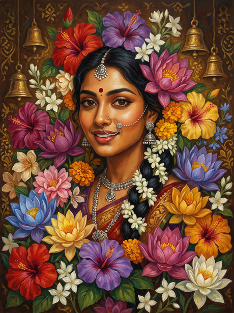 Floral Indian Beauty (Board Canvas) Paint by Numbers kit