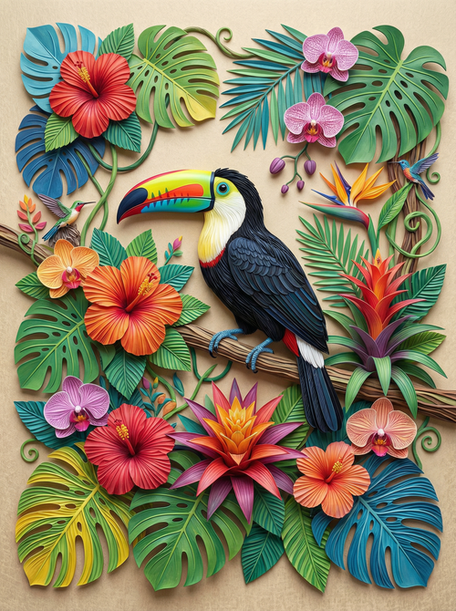 Tropical Toucan Harmony (100 Color Diamond Painting) Diamond Painting kit