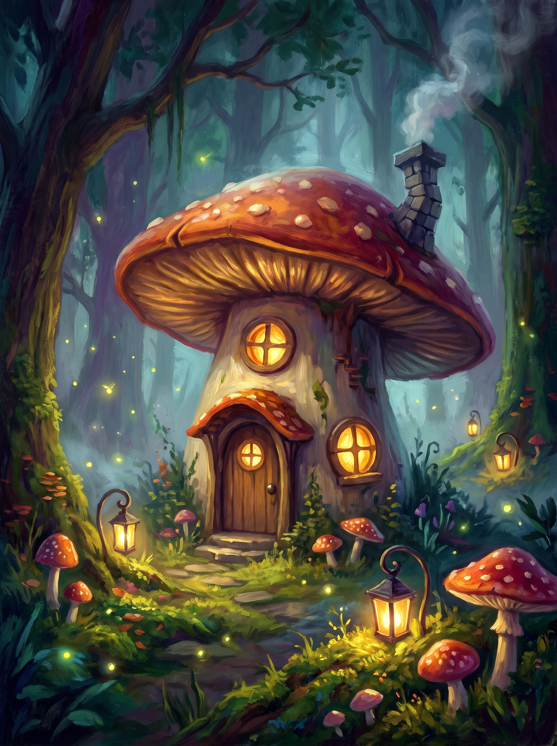 Fairytale Cottage Mushroom Forest Evening