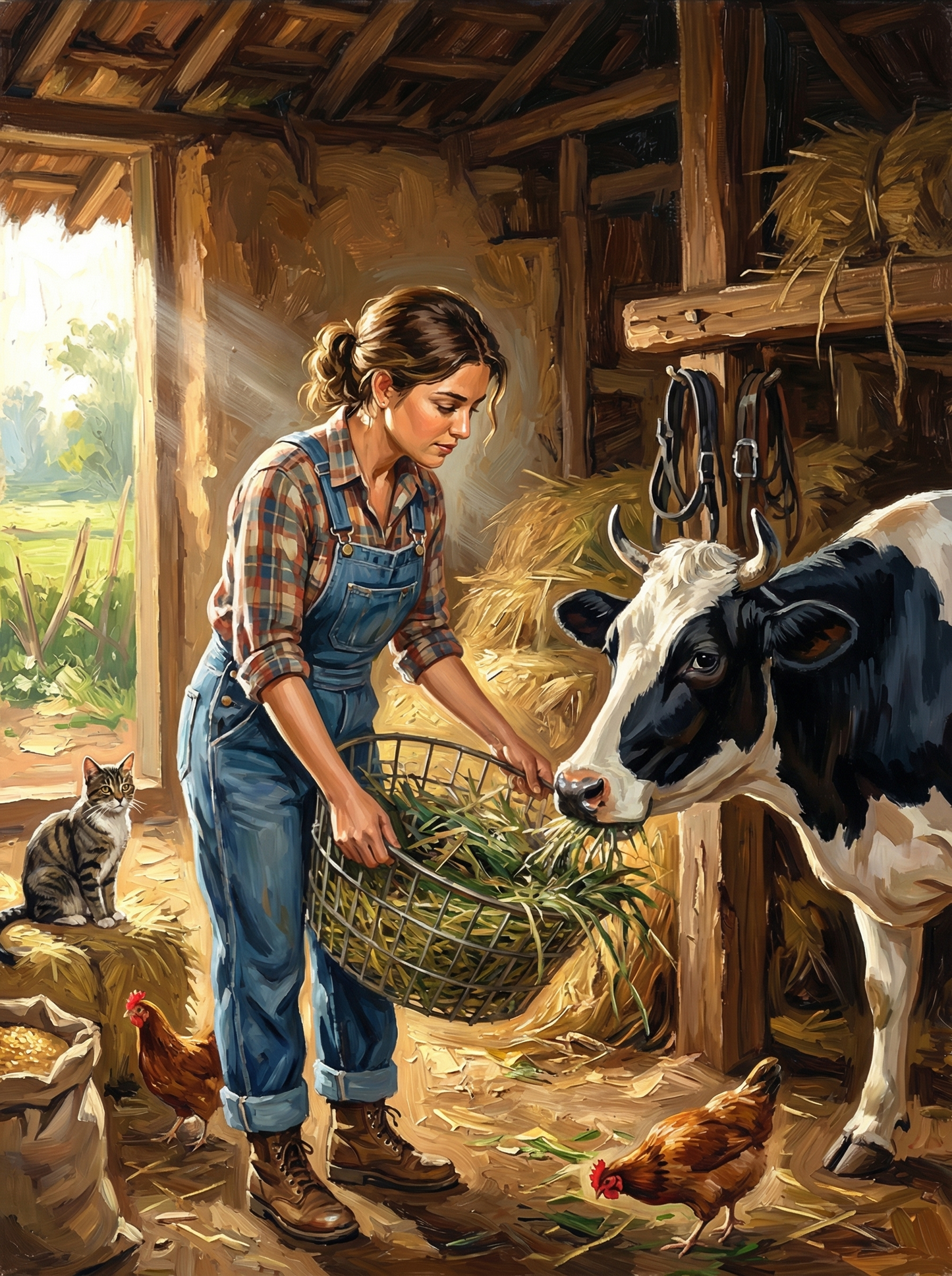 Farmyard Woman Feeding Animals (Diamond Painting) Diamond Painting kit