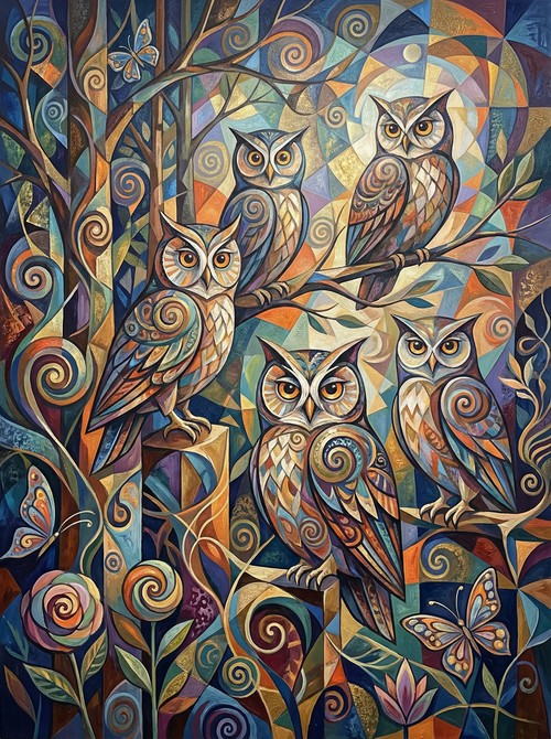 Moonlit Owl Gathering (100 Color Diamond Painting) Diamond Painting kit