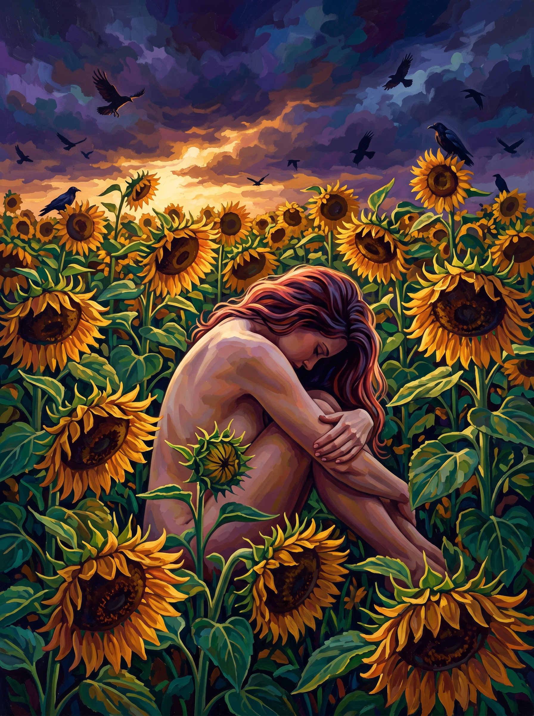 Field of Bowed Sunflowers