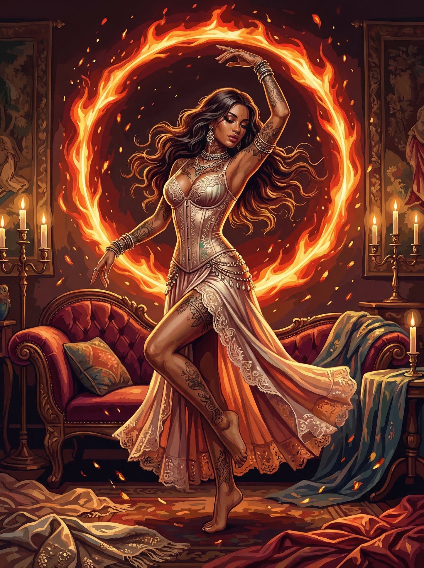 Fiery Phoenix Dancer Woman (100 Color Diamond Painting)