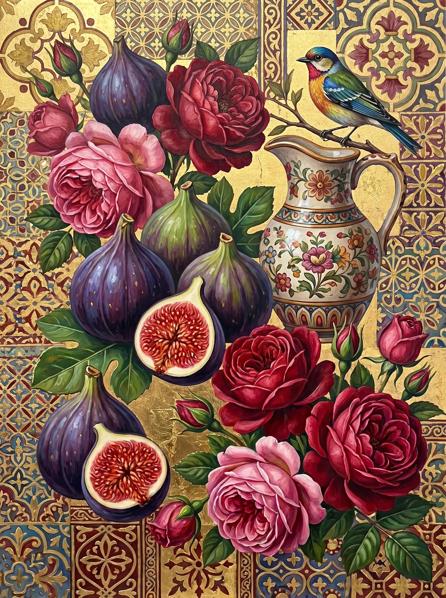 Fig Rose Pitcher Bird (Diamond Painting)
