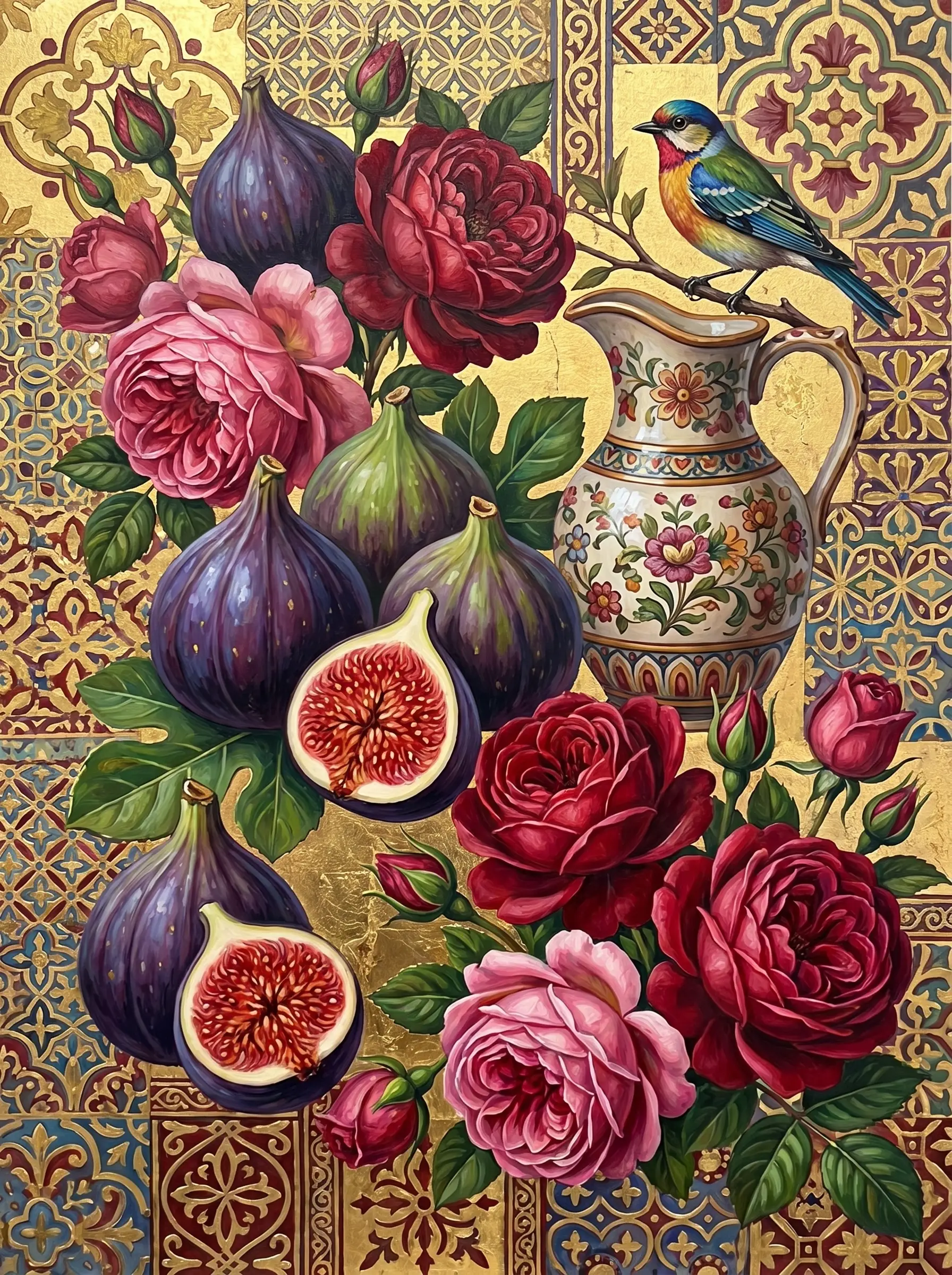 Fig Rose Pitcher Bird (Diamond Painting)