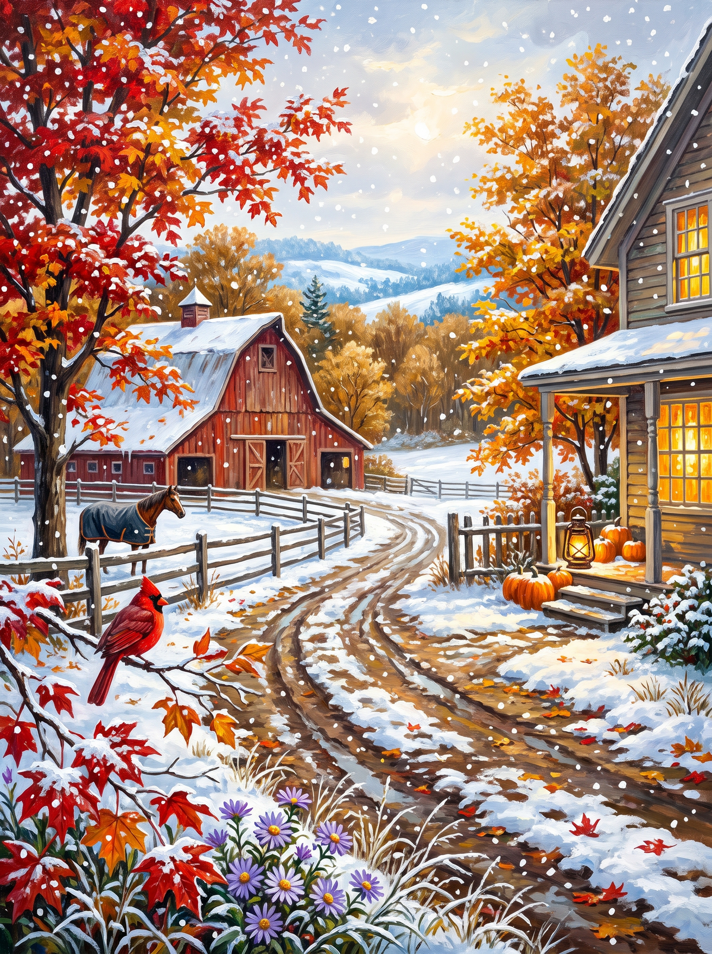First Snow on Autumn