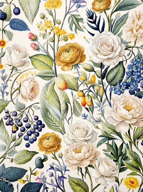 Floral Abundance White Gold (Diamond Painting)