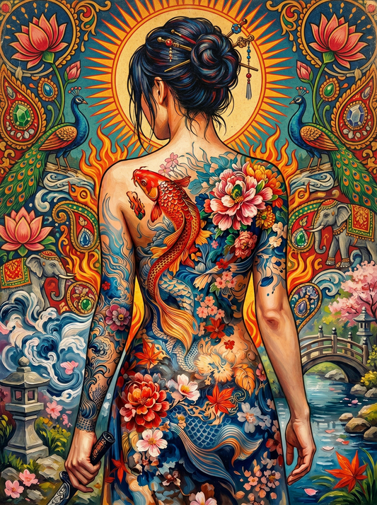 Floral Back Ocean Woman (150 Color Diamond Painting)