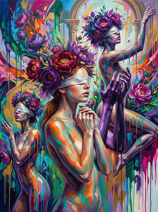Floral Faces Abstract Art (100 Color Diamond Painting)
