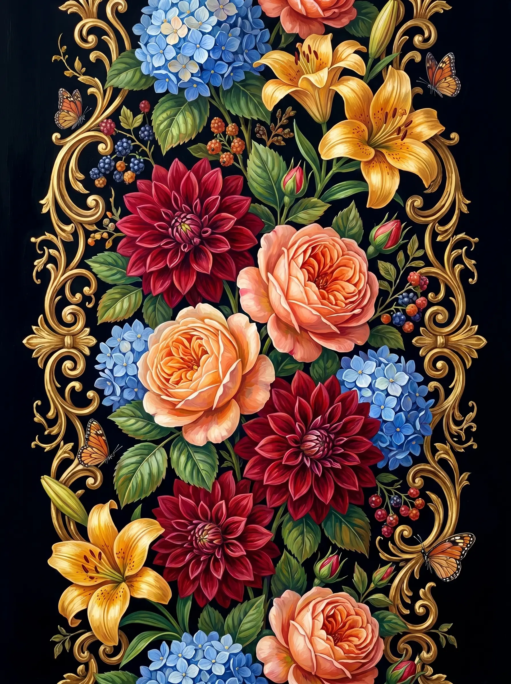 Floral Gold Border Panel (Diamond Painting)