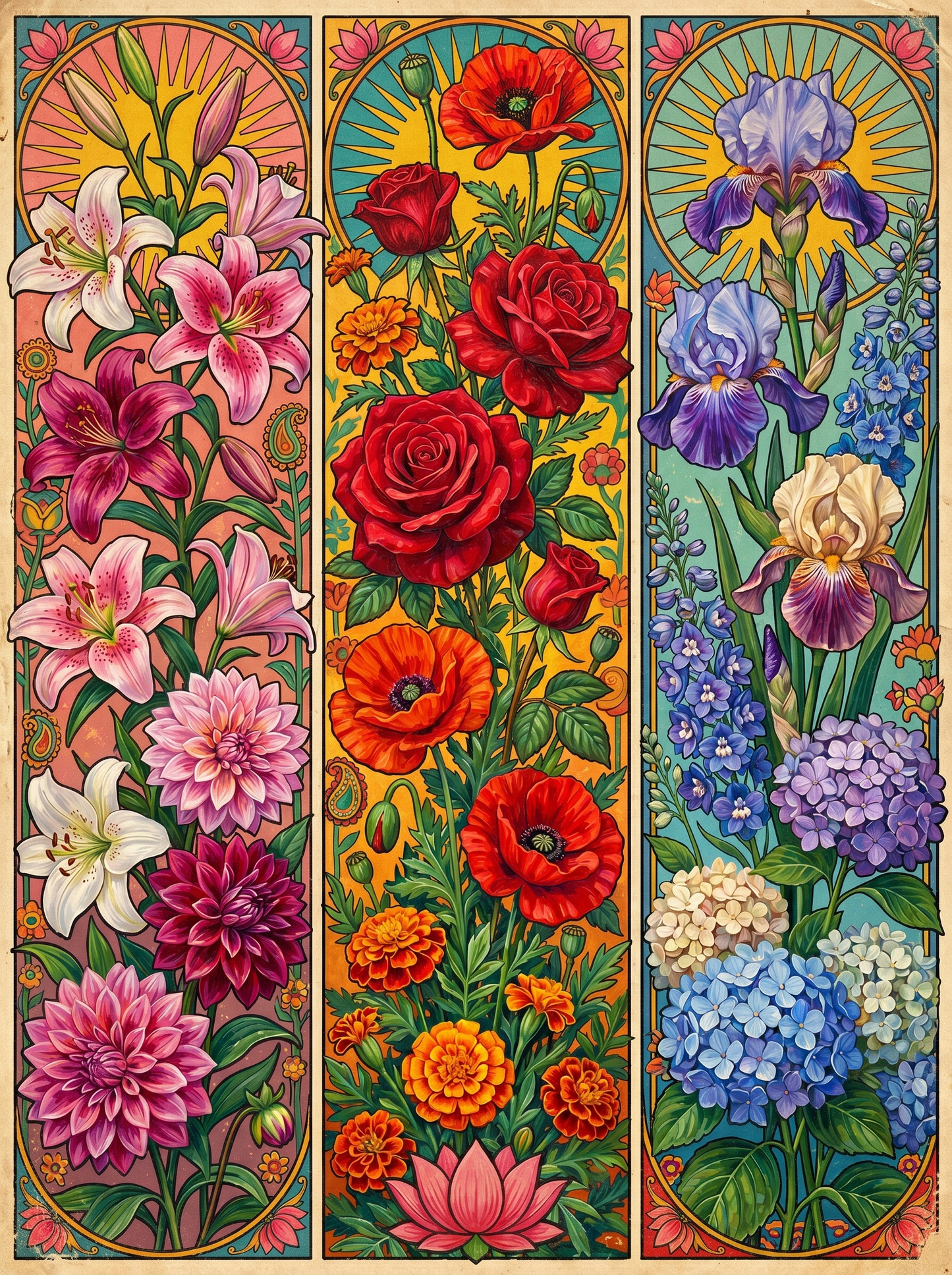 Floral Panel Triptych (150 Color Diamond Painting)