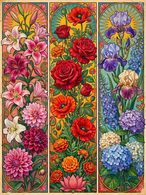 Floral Panel Triptych (150 Color Diamond Painting)