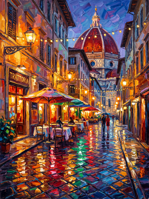 Florence Cobbled Cafe Evening