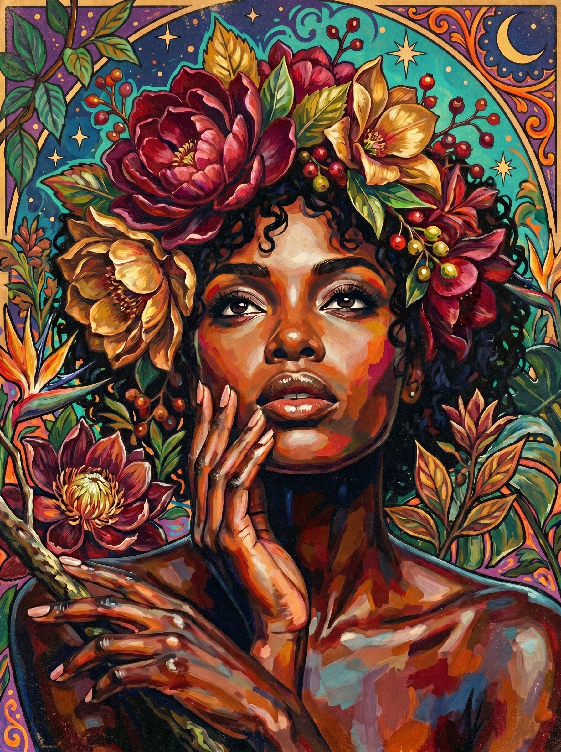 Flower Adorned Woman (150 Color Diamond Painting)