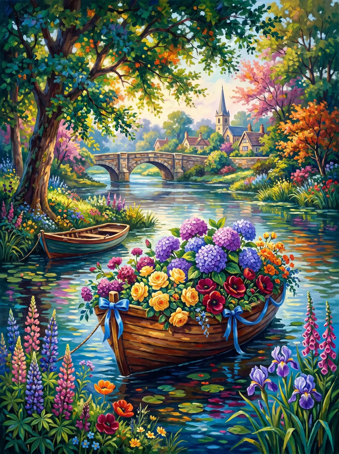 Flower Boat River Village (Diamond Painting)
