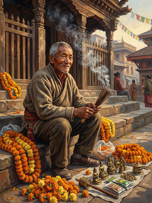 Flowers at the Temple (Diamond Painting) Diamond Painting kit
