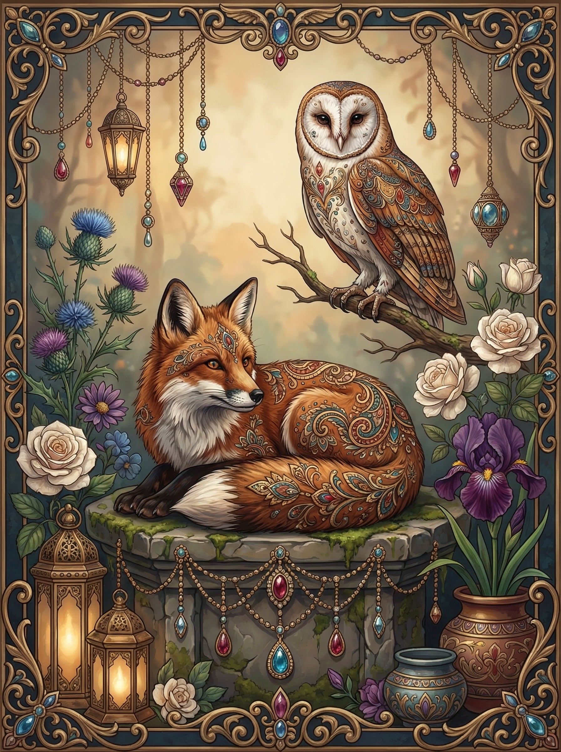 Forest Fox Owl Garden (Diamond Painting) Diamond Painting kit