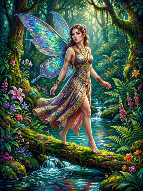 Forest Stream Fairy Iridescent Wings (150 Color Diamond Painting)