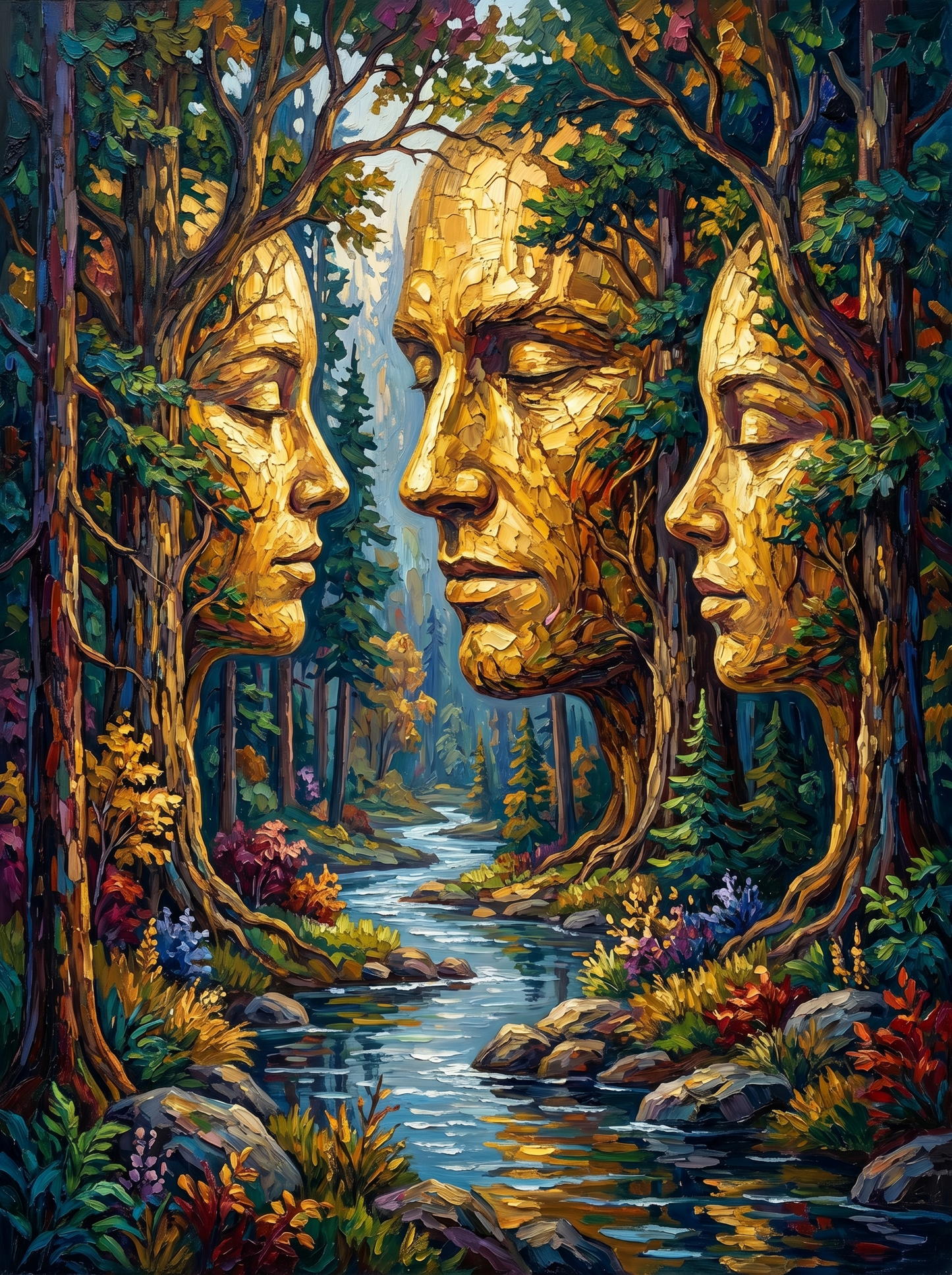 Forest Stream Golden Faces (100 Color Diamond Painting) Diamond Painting kit