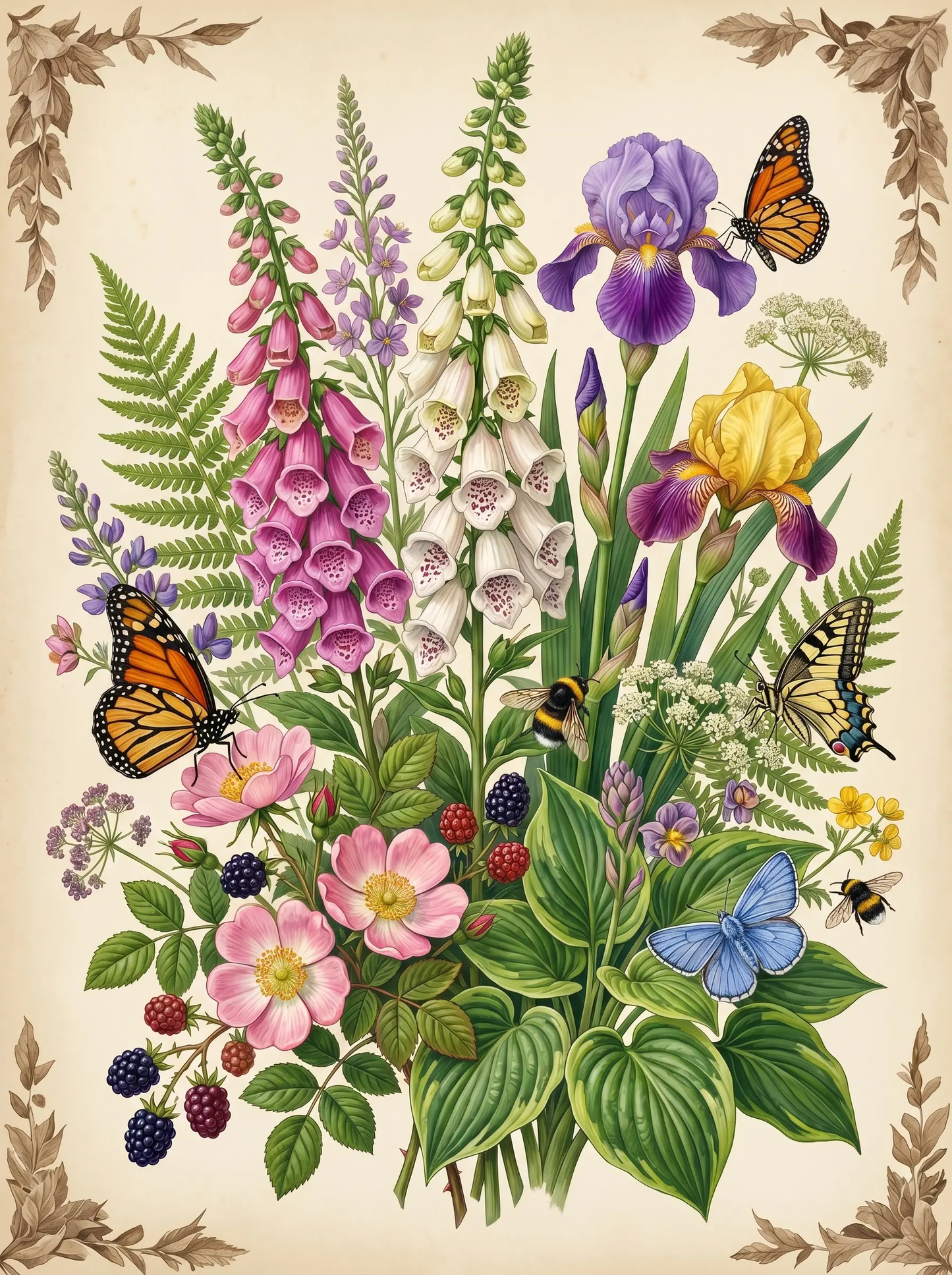 Foxglove Iris Botanical Butterflies (Diamond Painting)