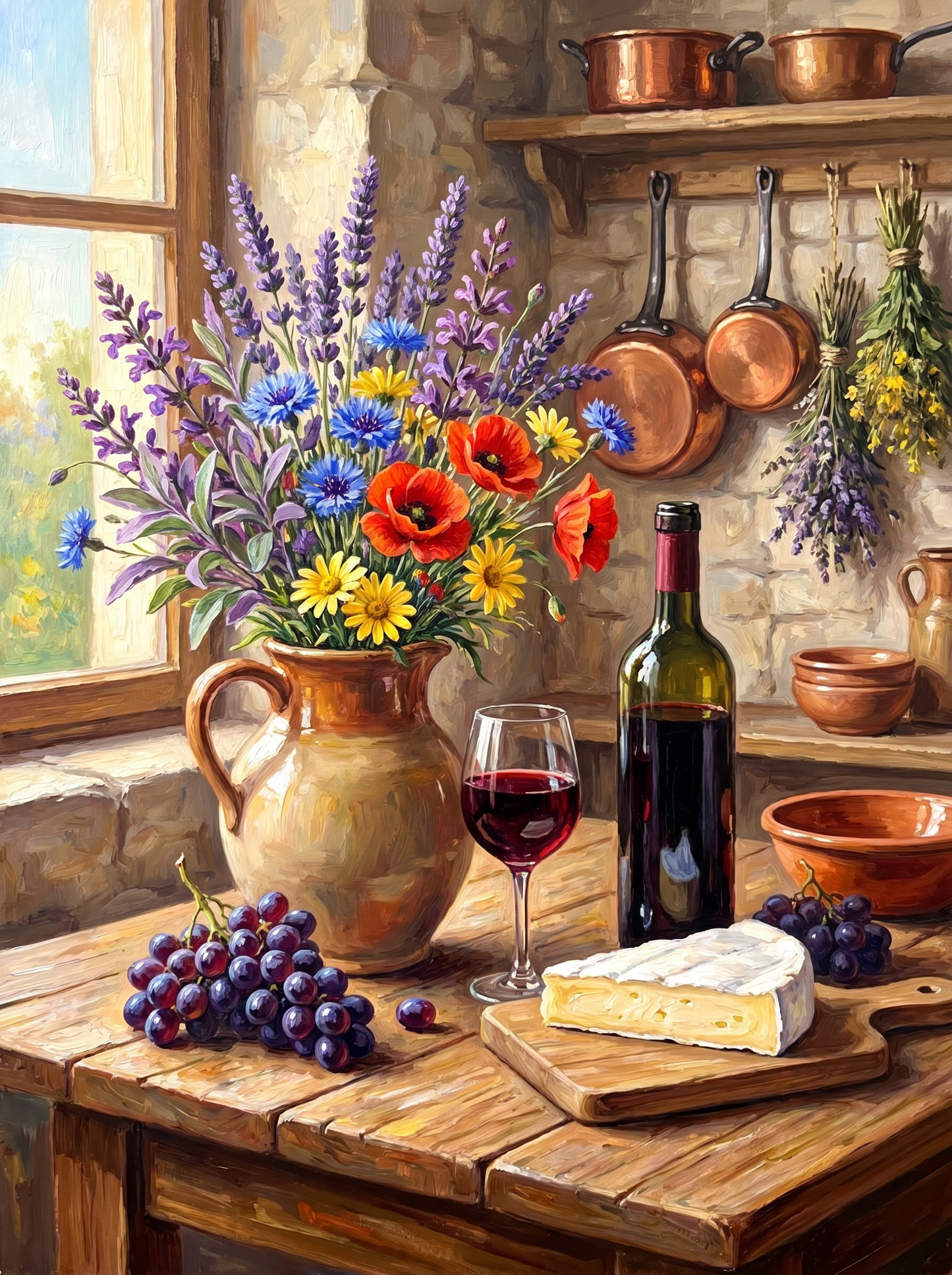 French Wine Flowers Stilllife (Diamond Painting)