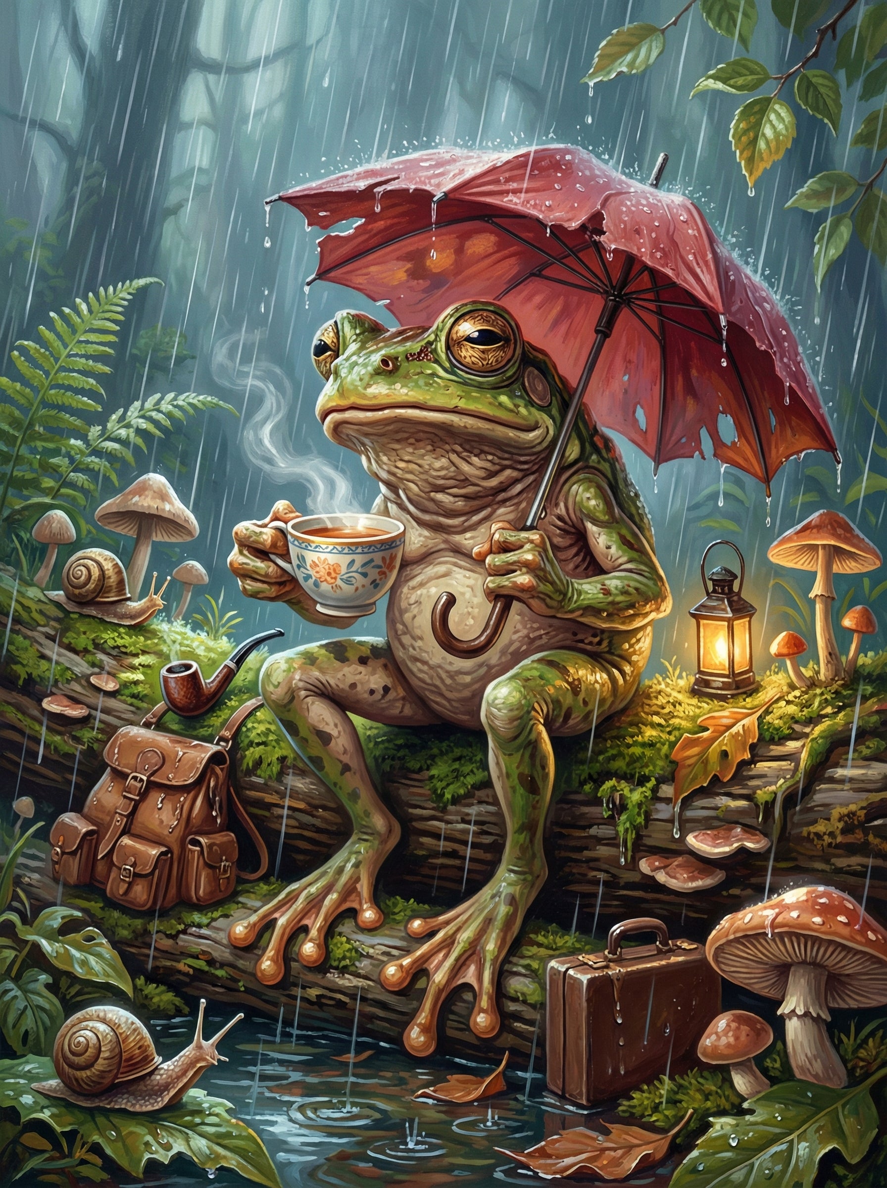 Frog In Rain Adventure (Diamond Painting)