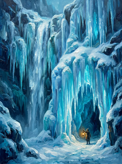 Frozen Waterfall Ice Cave Blue Glow