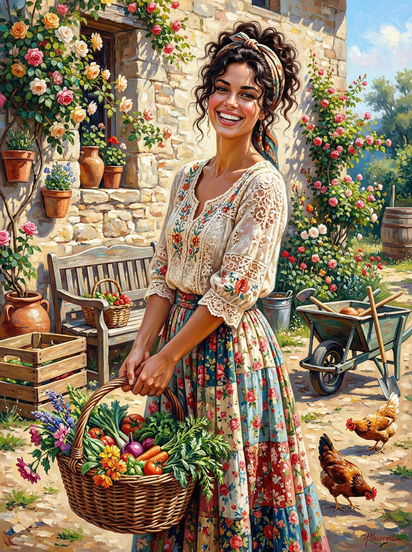 Garden Girl With Harvest Basket (100 Color Diamond Painting) Diamond Painting kit