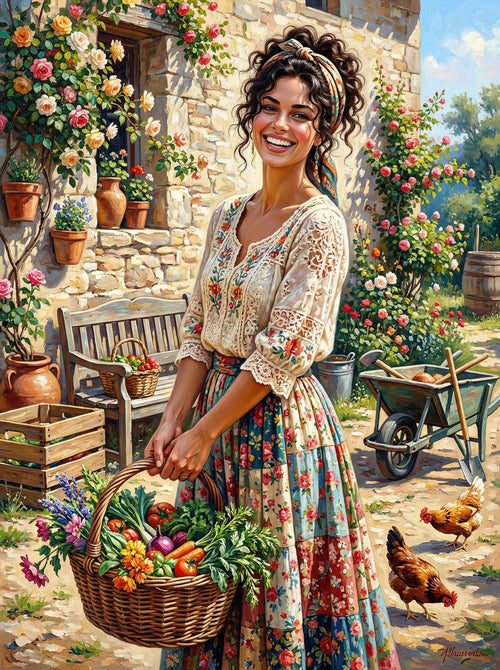 Garden Girl With Harvest Basket (100 Color Diamond Painting) Diamond Painting kit