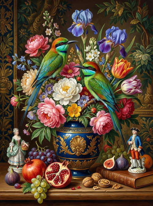 Garden Parrots And Peonies (100 Color Diamond Painting)
