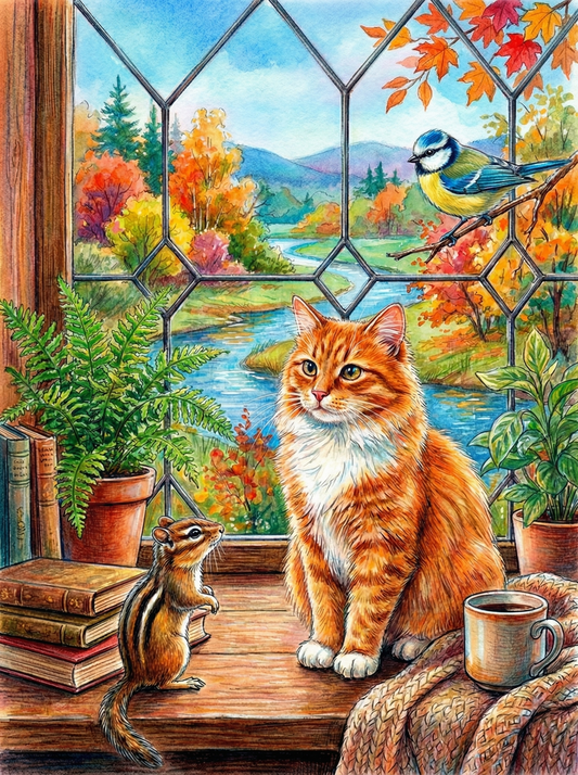Garden Porch Orange Cat (Diamond Painting)