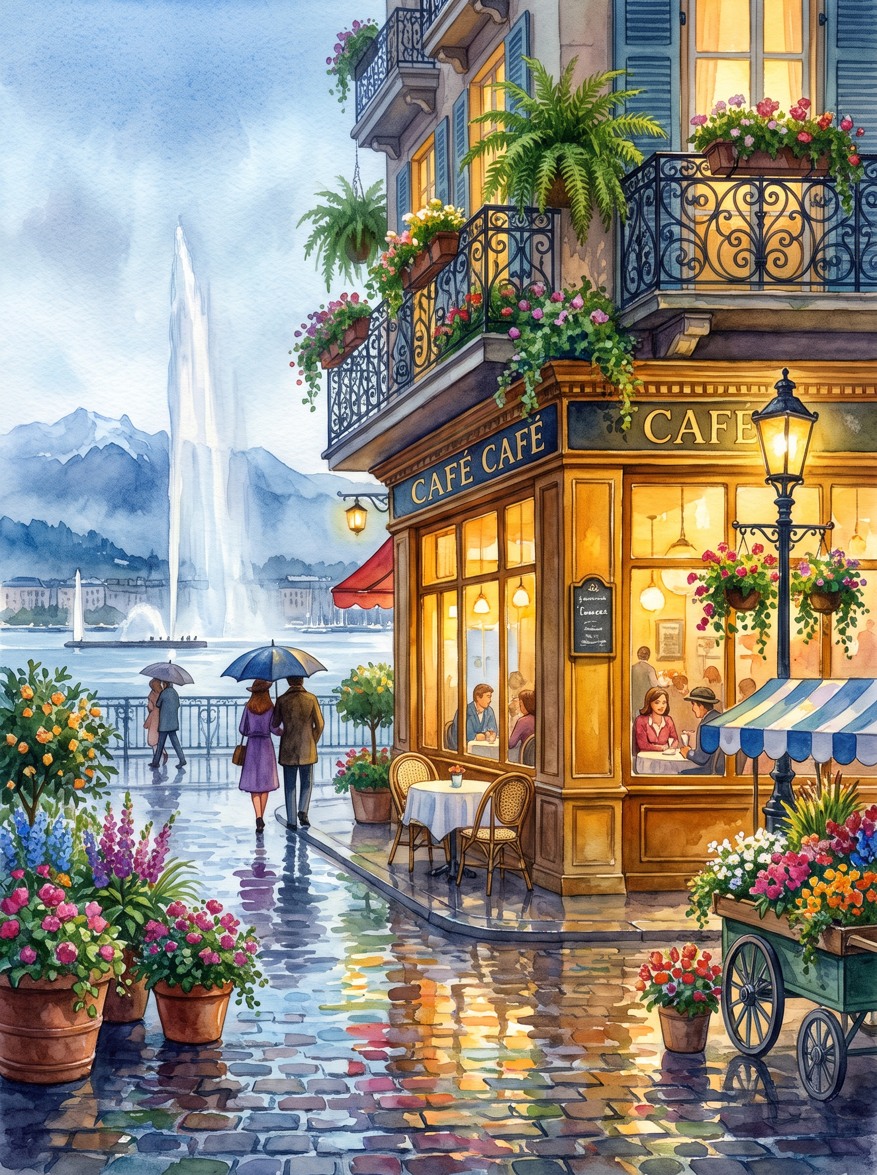 Geneva Jet d'Eau Rainy Café