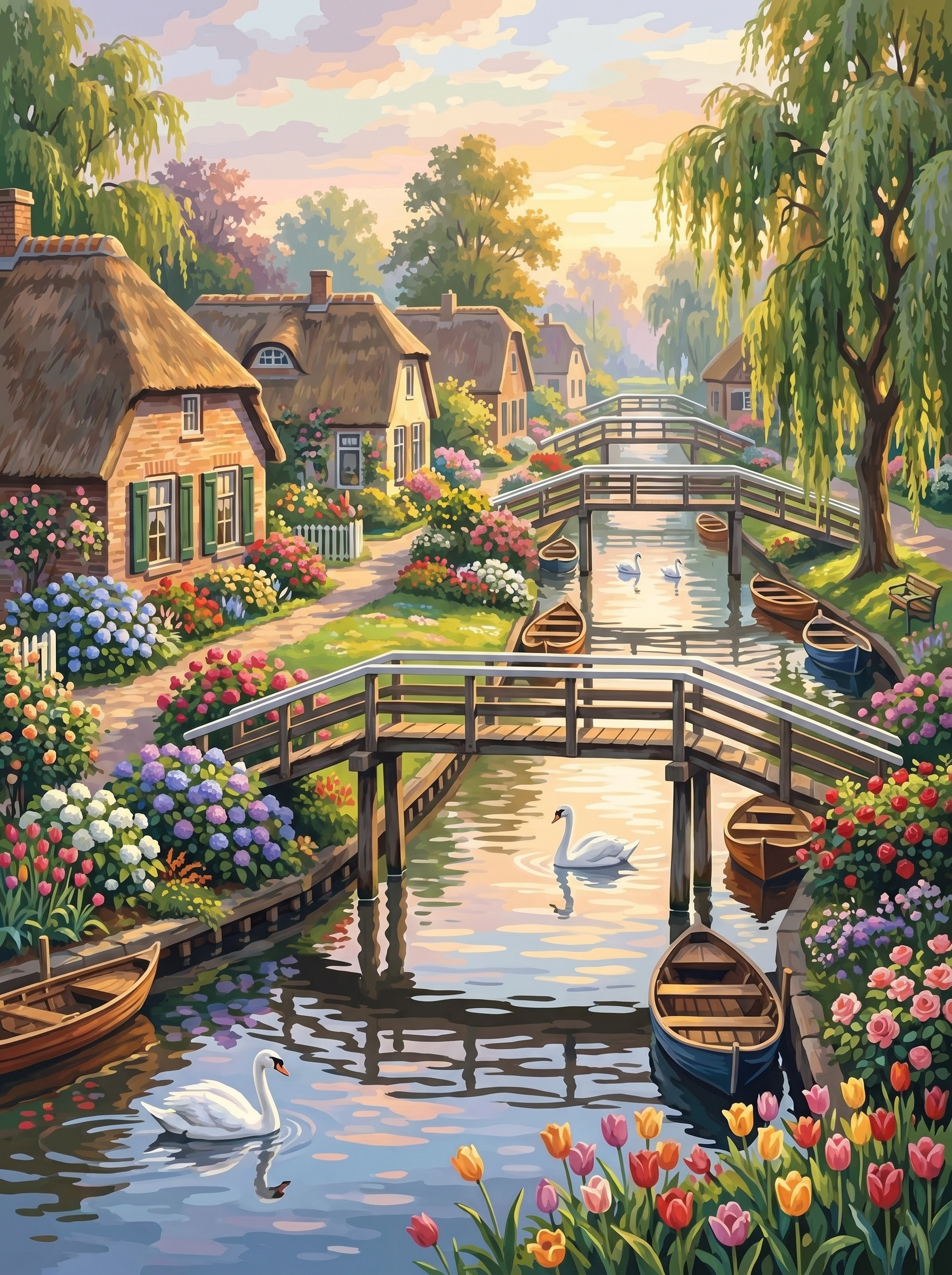 Giethoorn Swans (150 Color Diamond Painting)