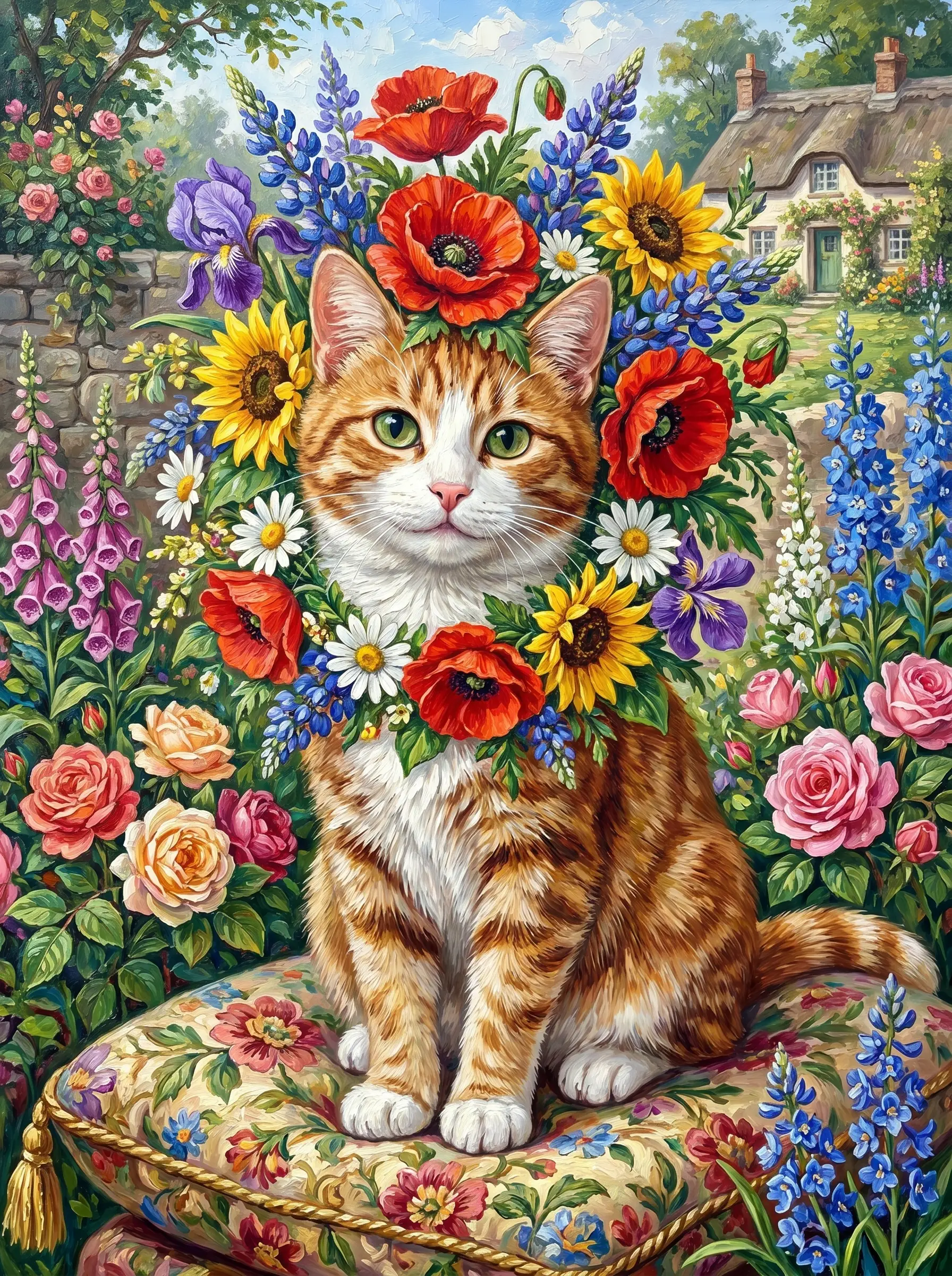 Ginger Cat Flower Crown (Diamond Painting)