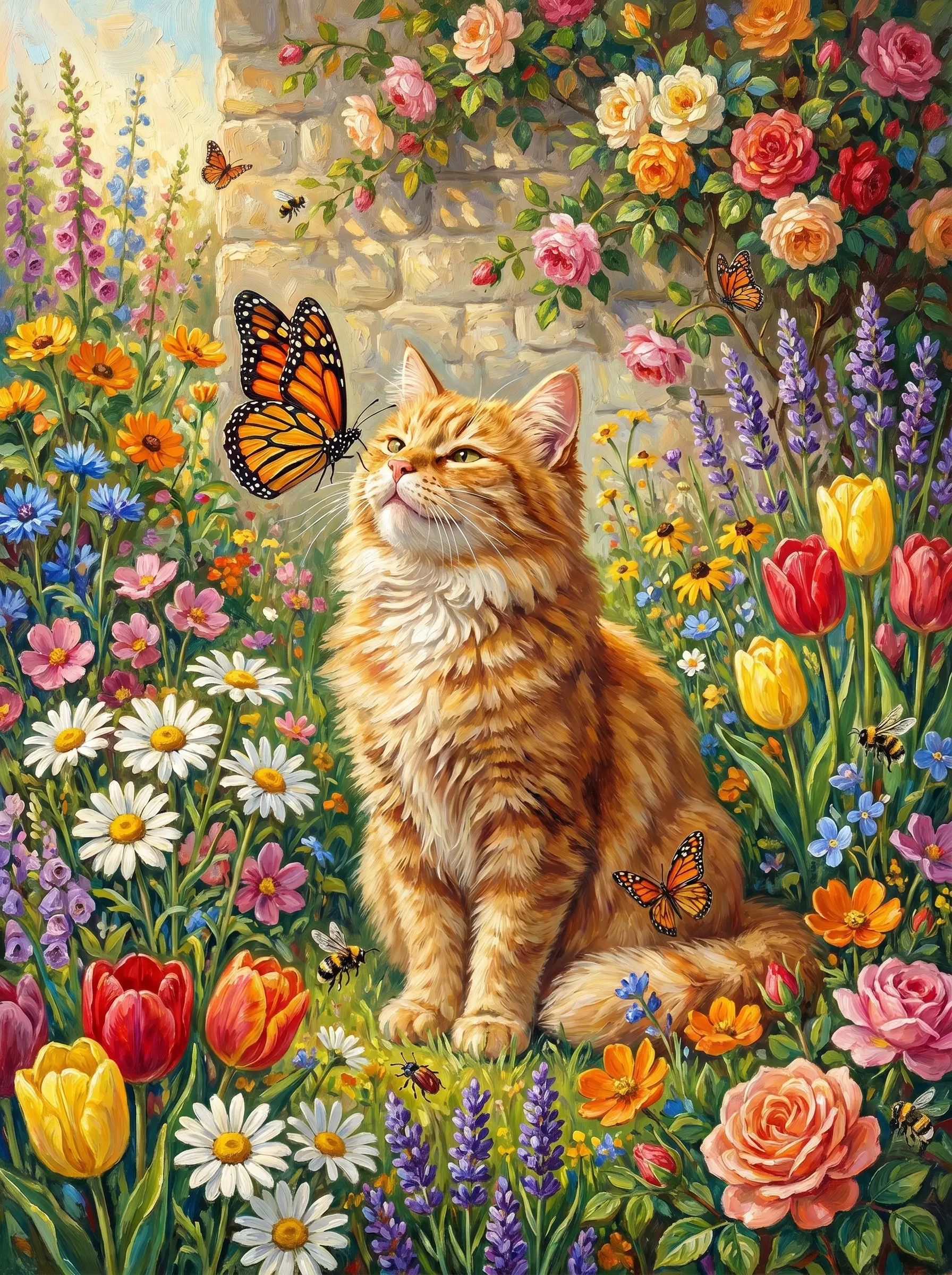 Ginger Cat Flower Garden (Diamond Painting)