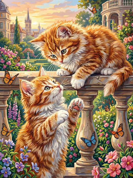 Ginger Kittens Garden Balustrade (Diamond Painting) Diamond Painting kit
