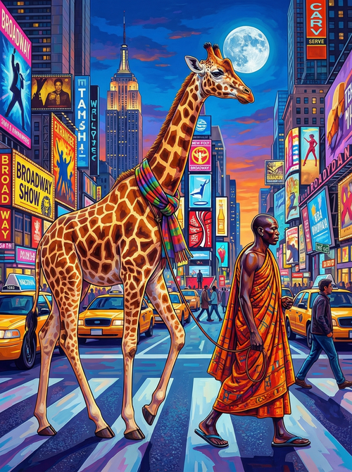 Giraffe In Times Square (100 Color Diamond Painting) Diamond Painting kit