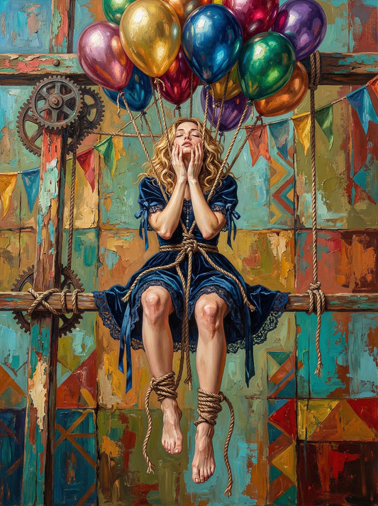 Girl On Rope Swing With Balloons (100 Color Diamond Painting)