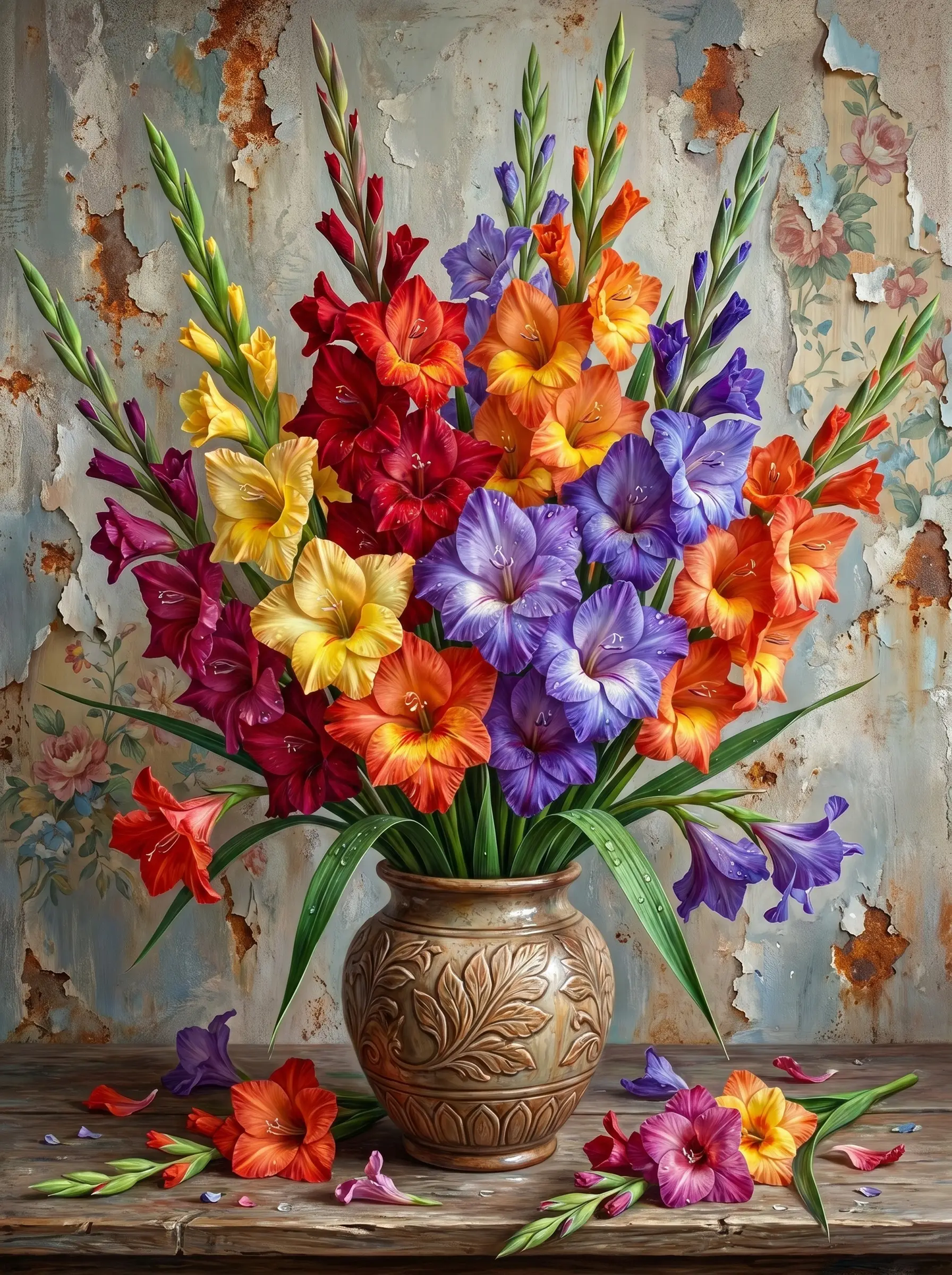 Gladiolus Bouquet Carved Vase (Diamond Painting)