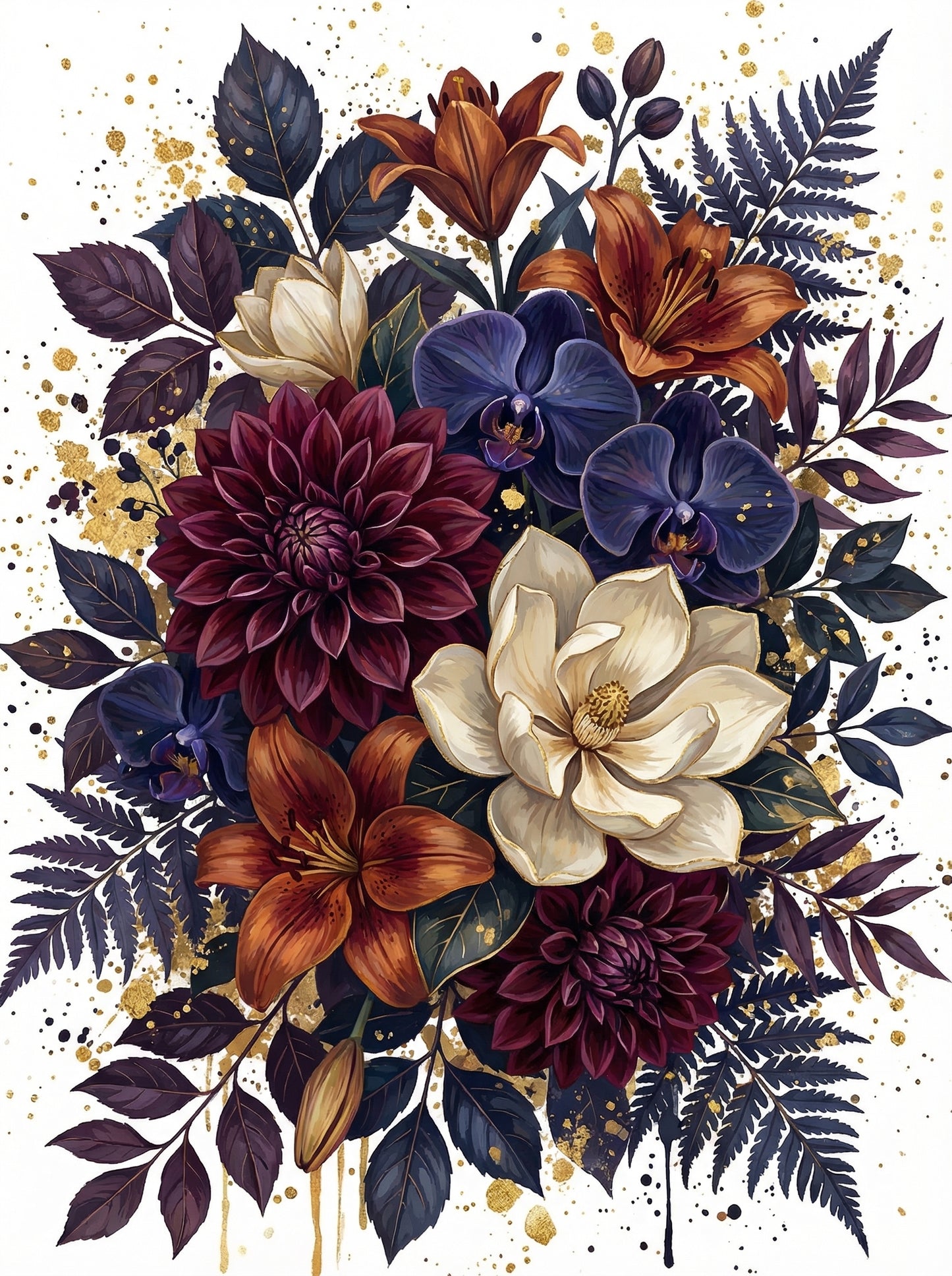 Gold Splatter Dark Floral (Diamond Painting)