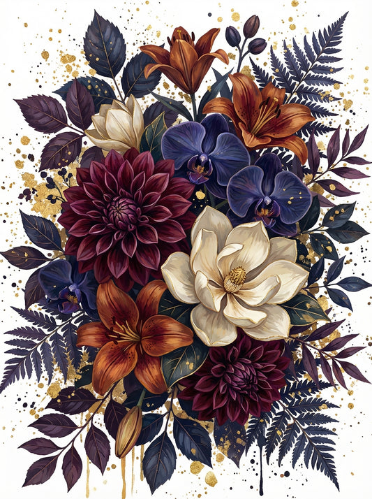 Gold Splatter Dark Floral (Diamond Painting)