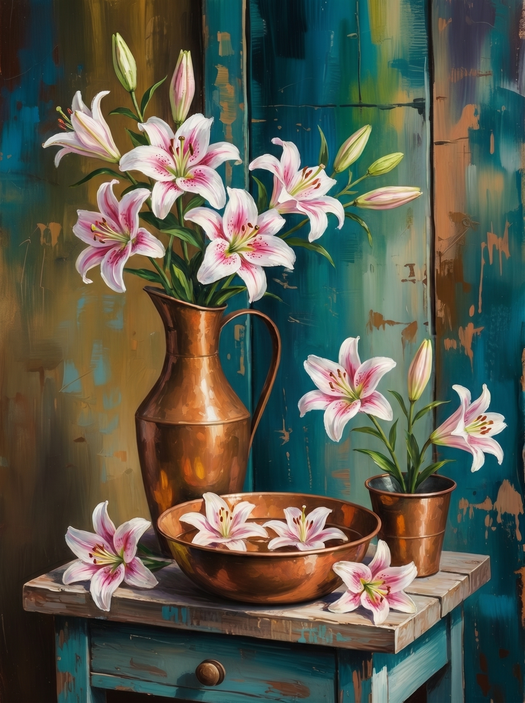 Golden Copperware as Lilies (Diamond Painting)