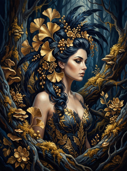 Golden Flowers Ethereal Woman (Diamond Painting) Diamond Painting kit
