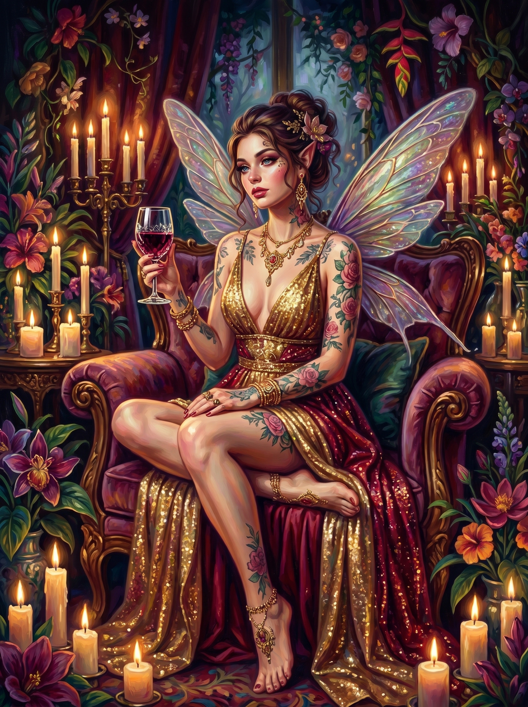 Golden Gown Fairy Candlelit Wine (150 Color Diamond Painting)