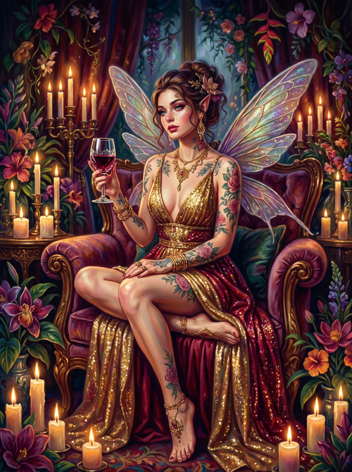 Golden Gown Fairy Candlelit Wine (150 Color Diamond Painting)