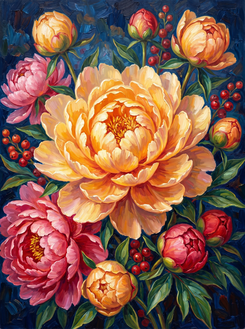 Golden Peony Bloom (Diamond Painting)