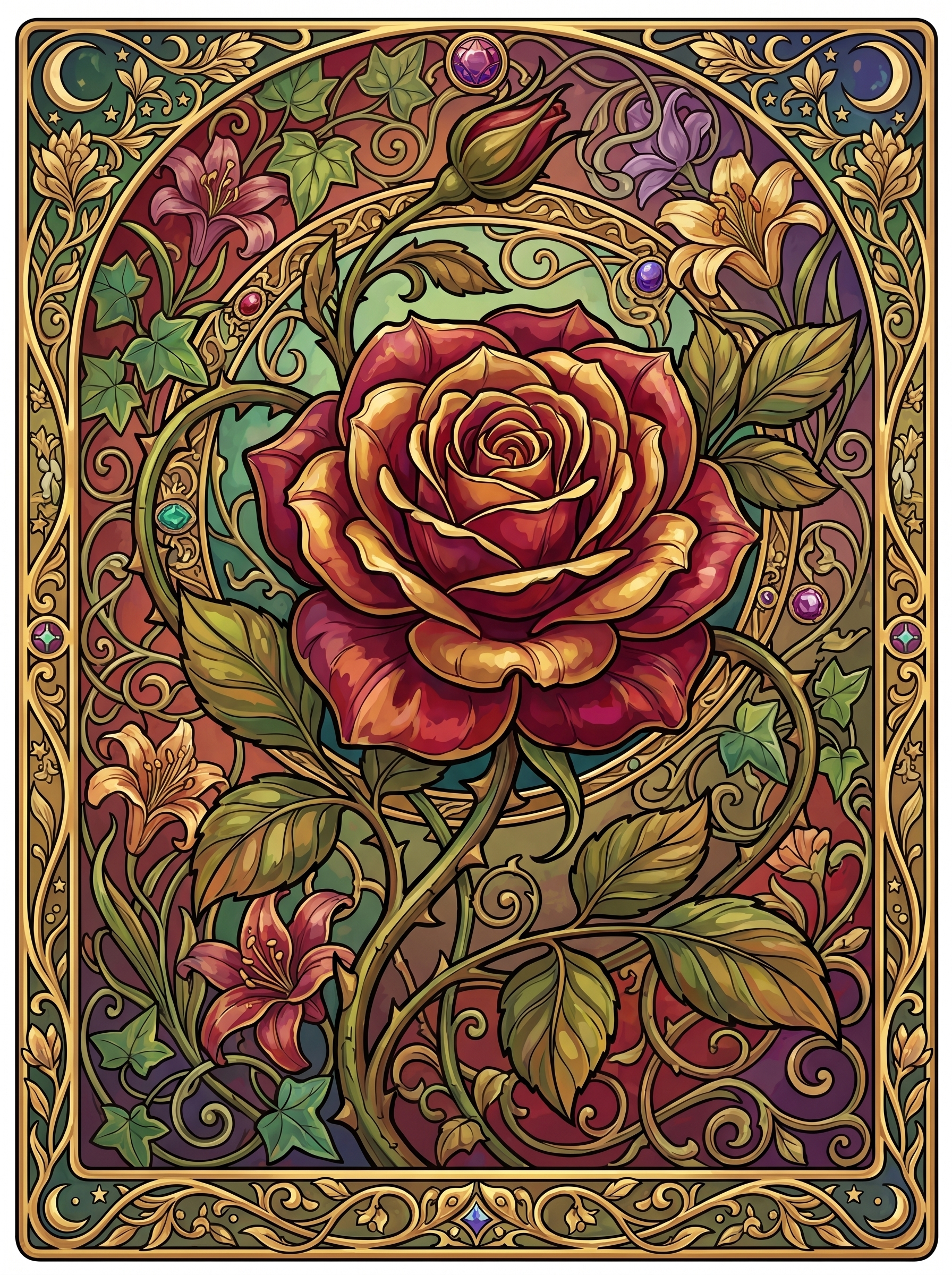 Golden Rose Floral Panel (80 Colors)